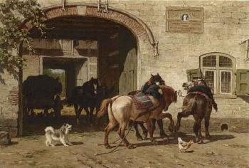 Horses by a gateway by 
																	Willem Carel Nakken