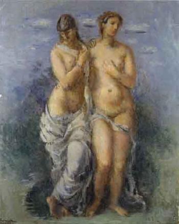 Two scantily clad girls by 
																	Franz Danksin