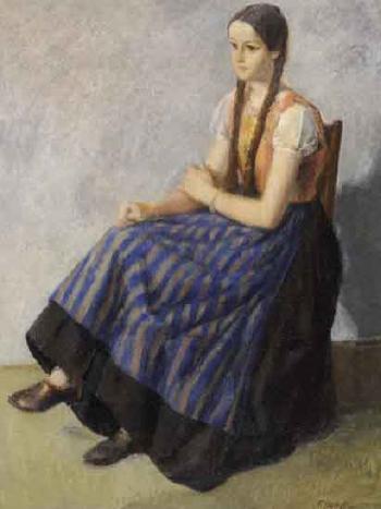 Girl in traditional dress seated on chair by 
																	Franz Danksin