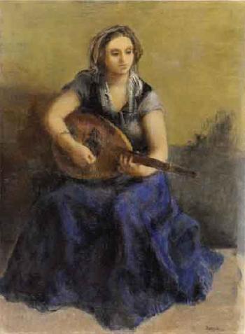Woman playing lute by 
																	Franz Danksin