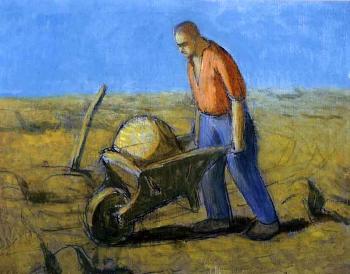 Man pushing a wheelbarrow by 
																	Janos Nagy-Balogh