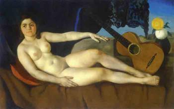 Nude playing the guitar by 
																	Apatfalvi Czene