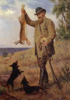 Successful hare hunt by 
																	Gustav Adolf Niseus