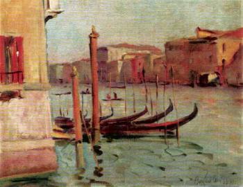 Venice, canal with gondolas by 
																	Bruno Parolari