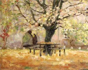 Old courtyard in Lubeck in the autumn by 
																	Albert Aereboe