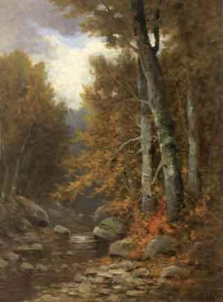 Rocky stream in autumn by 
																	William Ongley