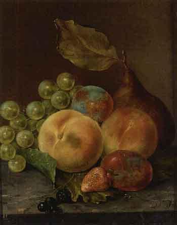 Still life with grapes, peaches and a plum by 
																	Dirk Jan Hendrik Joosten