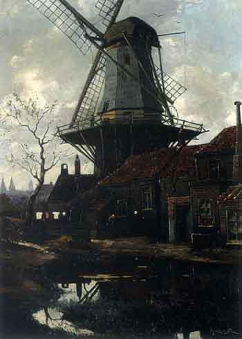 View of a village with a windmill by 
																	Pieter Rackwitsz