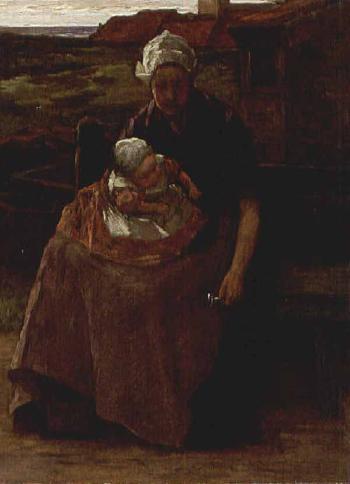 A fisherman's wife with her child. A portrait by 
																	Marinus van der Maarel