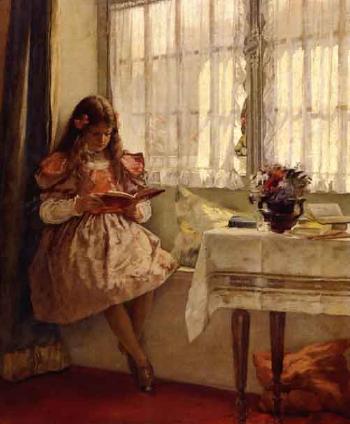Young girl reading by the window by 
																	Walter MacEwen