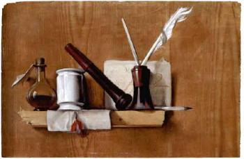 Trompe l'oeil still life with a flacon, wooden shelf by 
																	Heiman Dullaert