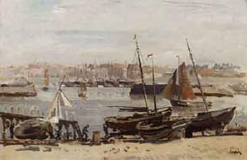 View of the harbour of Harlingen by 
																	Reinier Sybrand Bakels
