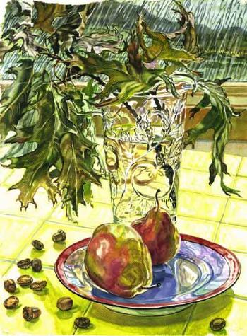 Oak leaves and pears by 
																	Janet Fish
