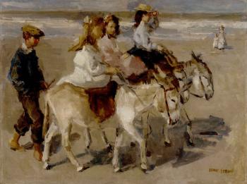 Ezelje rijden - A donkey ride on the beach by 
																	Isaac Israels