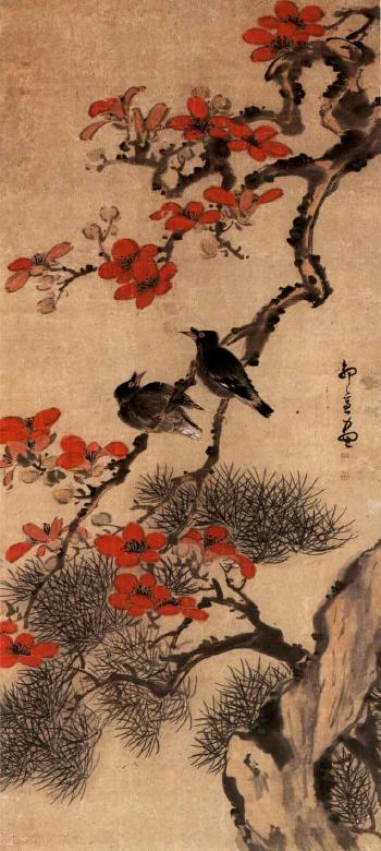 Birds on a cotton tree branch by 
																	 Guo Shi