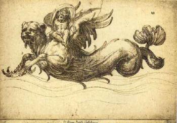 Putto riding on the back of a sea monster by 
																			Giovanni Battista Galestruzzi