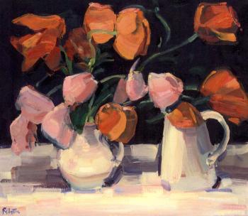 Poppies in white jug by 
																	James Fullarton
