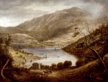 View of Mt Wellington and Hobart town across the Derwent by 
																	Benjamin Duterreau