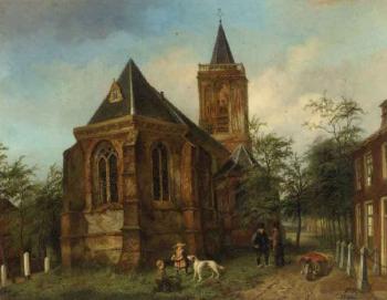 Church of Eemnes-Buitendijks, children by the village church by 
																	Jan Fabius