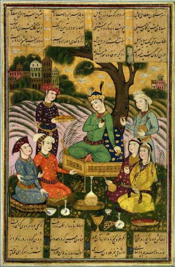 Enthroned prince beneath a tree with other figures by 
																	 Isfahan School