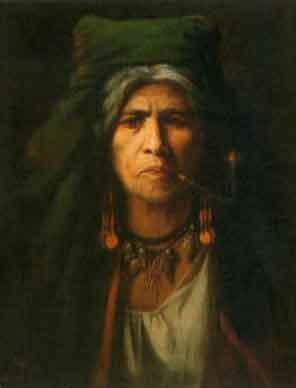 Native American woman smoking a pipe by 
																	Adolf Mullner