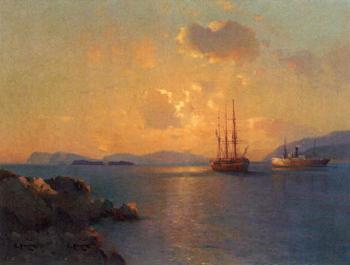 Two ships at sunset by 
																	Aleksei Vasilievich Hanzen