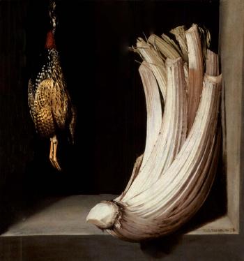Still life with celery and dead game by 
																	Juan Sanchez Cotan