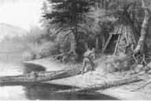 Woodsman making camp by 
																	John H Macnaughton