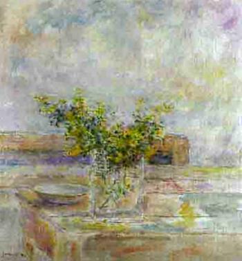Table with vase of flowers by 
																	Damian Jaume