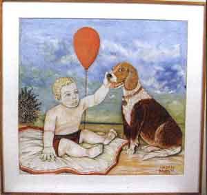 Boy with balloon and dog by 
																	Andrea Badami