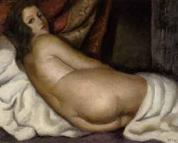 A reclining female nude by 
																	Gustave Astoy