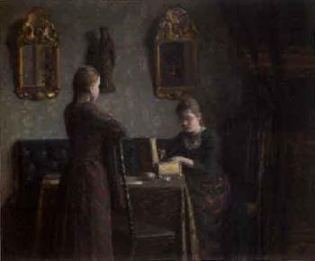 Interior scene with two young women by 
																	Julius Jersild