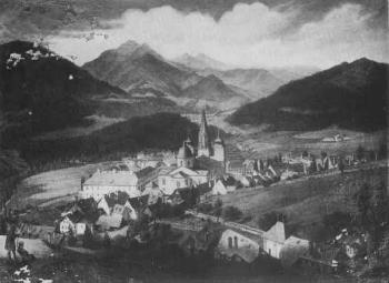 Town in an alpine valley by 
																	A Fricke