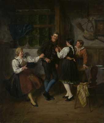 Interior scene with young people by 
																	Ludwig Obersteiner
