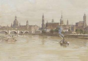 Dresden with paddle steamer on river by 
																	Adolf Nother