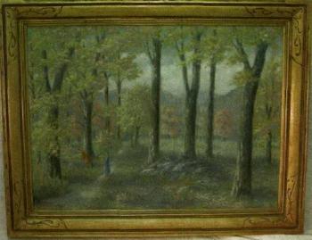 Autumn landscape with two figures by 
																			George Freedly