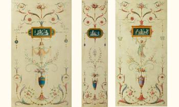 Toiles decoratifs, avec jeunes femmes, vases fleuris, medaillons by 
																			Henri Sallembier
