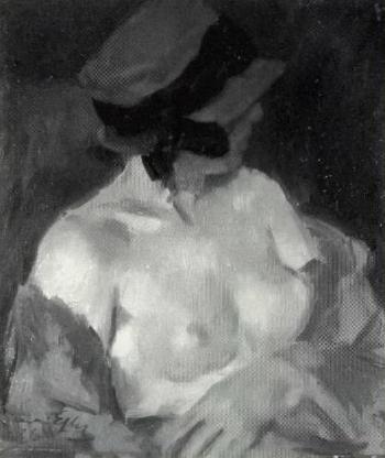Seated female nude with red hat by 
																	Willi Egler