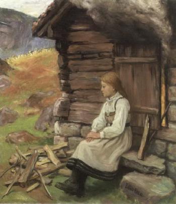 From Setesdal - girl seated on steps by 
																	Lars Osa