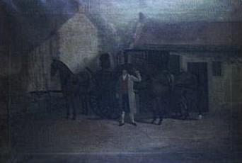 Coachman with a coach and with two horses, by country house by 
																	Charles B Newhouse