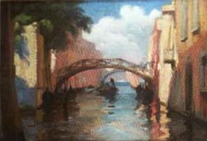 Venetian canal scene by 
																	Adolphe Faugeron