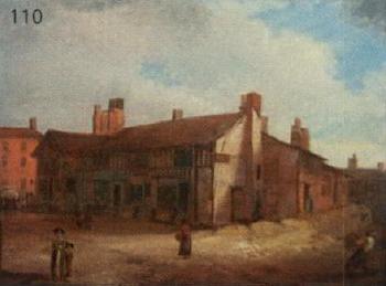 Street scene, thought to be Norwich by 
																	Henry Ninham