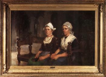 Church interior with two ladies, Zealand by 
																	Gustave Halbart