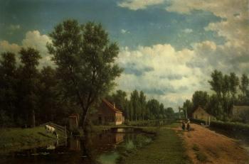 Summer day view of a canal in Holland by 
																	Jacob Jan van der Maaten