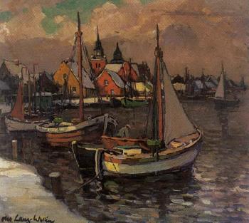 Fishing harbour of Stettin on winter evening by 
																	Otto Lang-Wollin