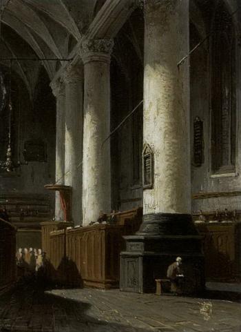 Interior of Dutch church by 
																	Isaac Cornelis Elink-Sterk