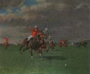 Polo match in progress at Smiths Lawn, Windsor by 
																	Maurice Tulloch
