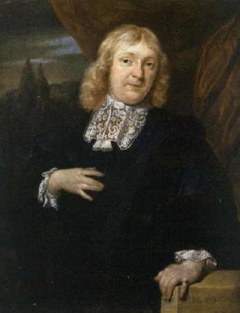 Portrait of a gentleman, in black velvet robe with lace collar by 
																	Wybrant van Oosterdijck