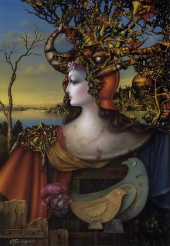 Girl in surrealistic landscapes by 
																	Theodoros Pantaleon