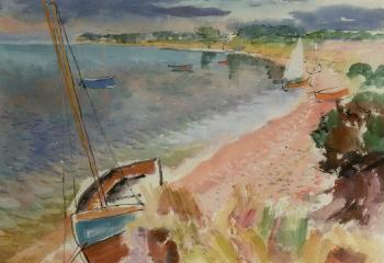 Coastal scene with boats by 
																	Frank Dobson